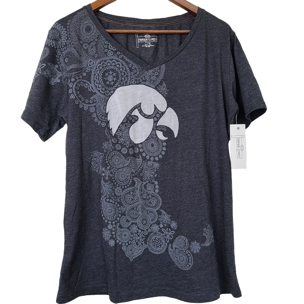 Emerson Street Womens New Iowa Hawkeyes Black Gray Short Sleeve T Shirt Sz XL